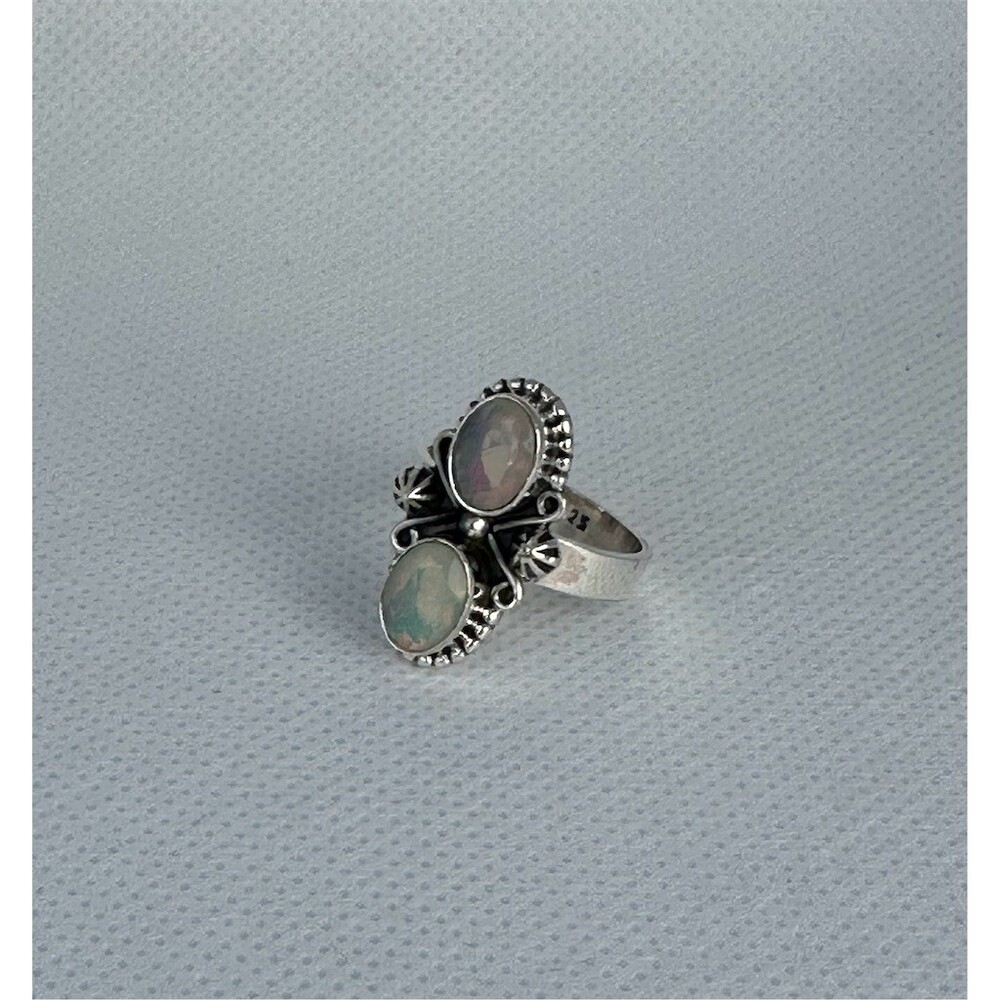 Faceted Opal Double Oval Scrollwork Bypass Ring Size 7 Multicolor - Picture 4 of 5